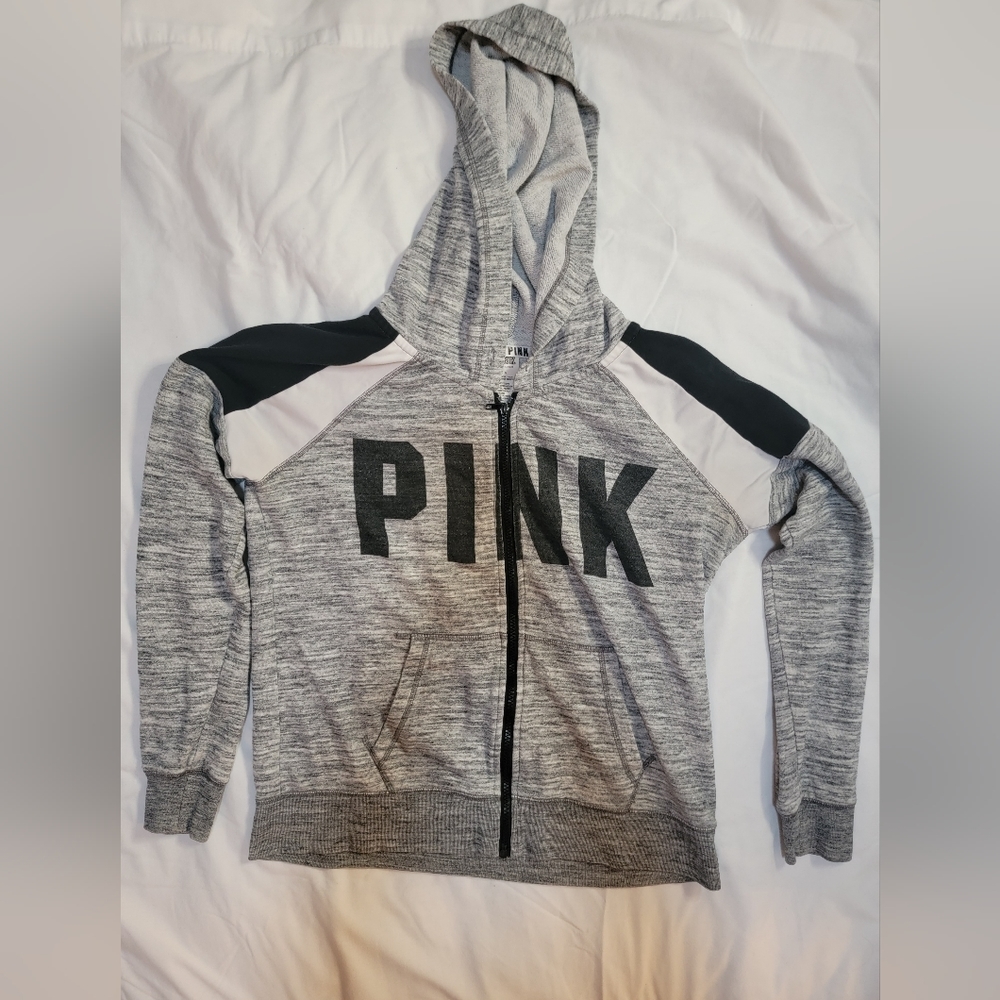 Pink Gray Hoodie Zip Up Size L